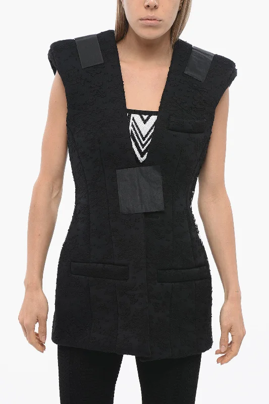 Stylish Women's Outfit Balmain Padded Lace Vest With Velcro Closure