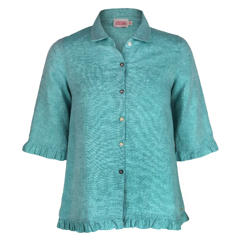 Luxe Style Discounts Comfortable Women's Apparel Rose Ruffle Shirt Sea Green