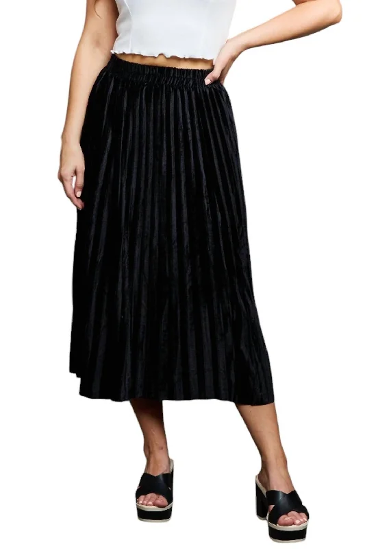 Women's Comfortable Lounge Attire Accordion Pleated Flowy Midi Skirt In Black