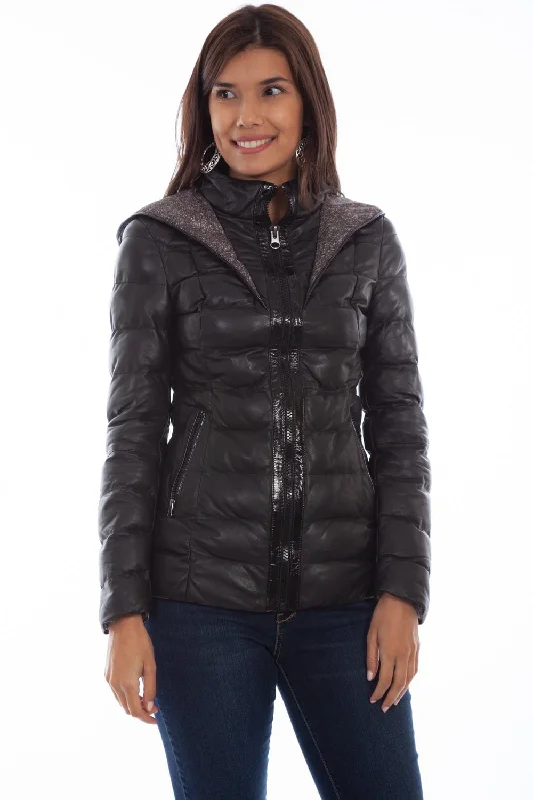 Women's Chic Outfit Scully Womens Black Leather Ribbed Jacket