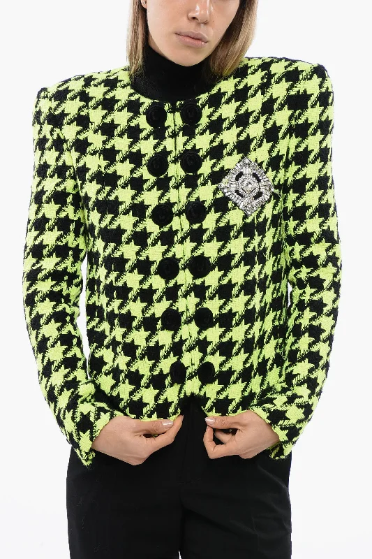 Timeless Women's Clothing Balmain Neon Houndstooth Tweed Jacket With Velvet Buttons