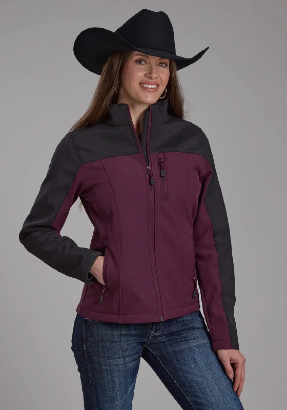 Affordable Fashion Clothing For Women Roper Womens Technical Pieced Wine/Gray Polyester Softshell Jacket