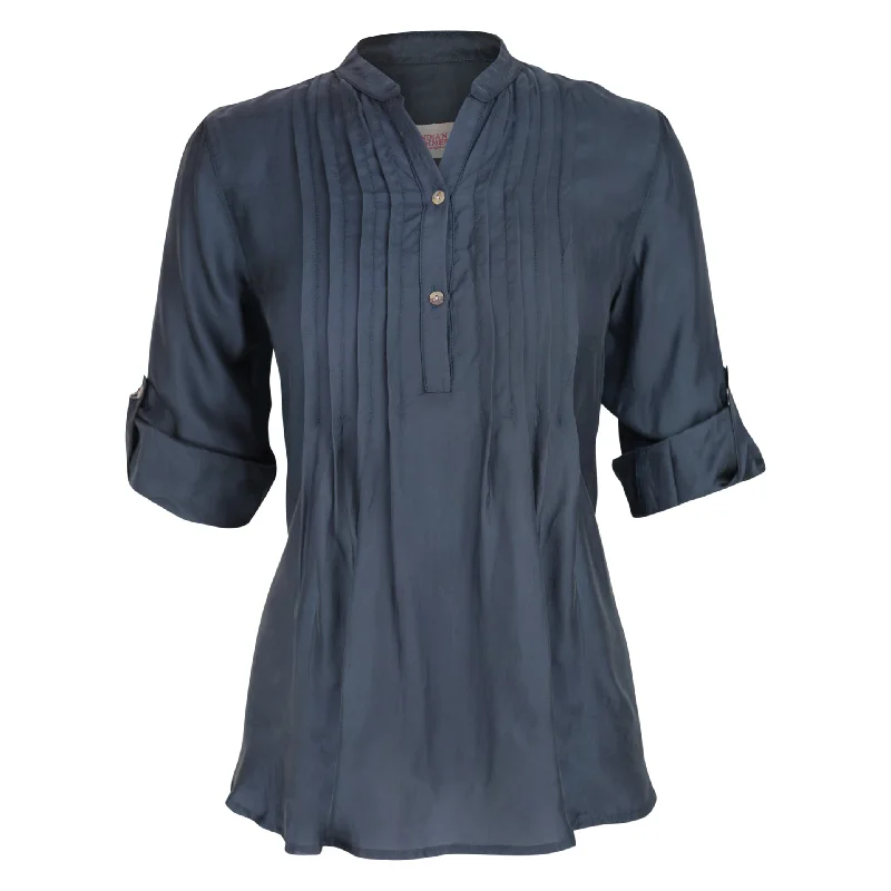 Fresh Fashion Discounts Charming Women's Garments Greta Pintuck Navy Cupro Shirt