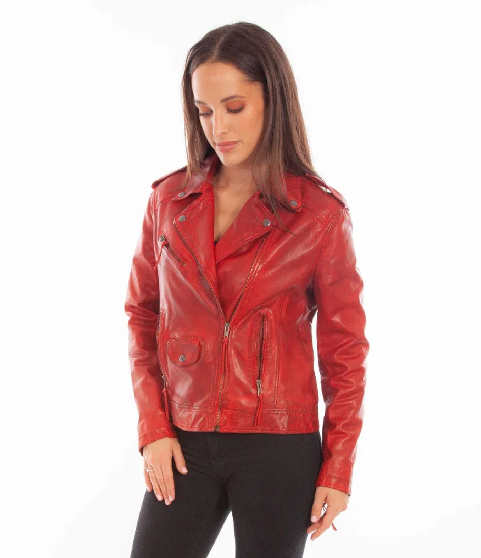 Women's Elegant Evening Attire Scully Womens Motorcycle Zip Vintage Red Leather Leather Jacket