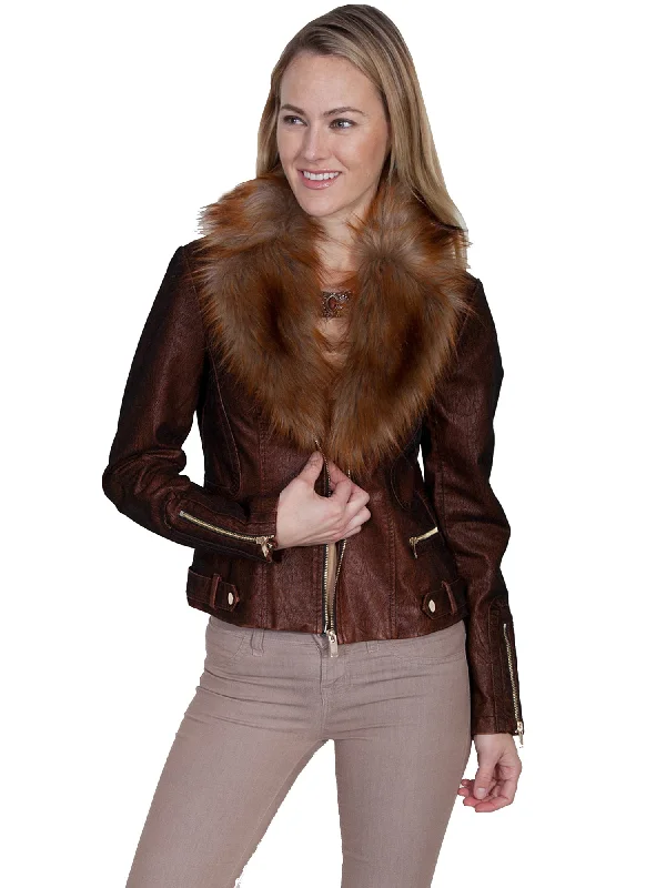 Women's Clothing Sets Scully Womens Copper Faux Fur Moto Jacket