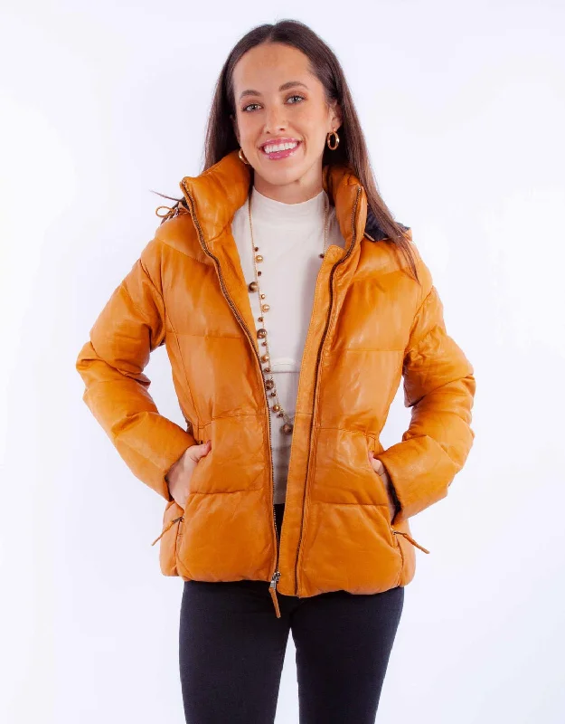 Women's Trendy Garments Scully Womens Puffy Zip Front Honey Leather Leather Jacket