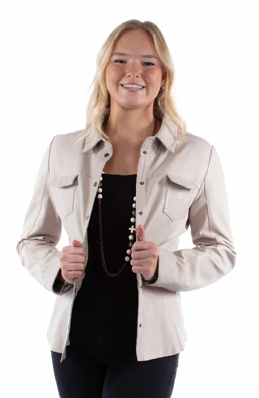 Women's Attire Scully Womens Contemporary Snap Vanilla Lamb Leather Leather Jacket