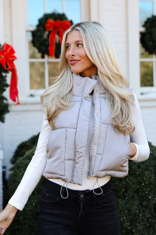 Stylish Women's Garments First Frost Light Grey Puffer Vest - DOORBUSTER