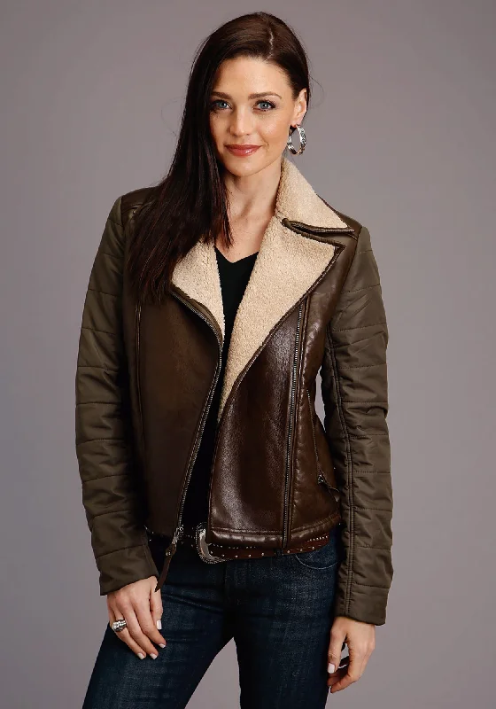 Women's Casual Wear Clothes Stetson Womens Dark Brown Leather Motorcycle Jacket