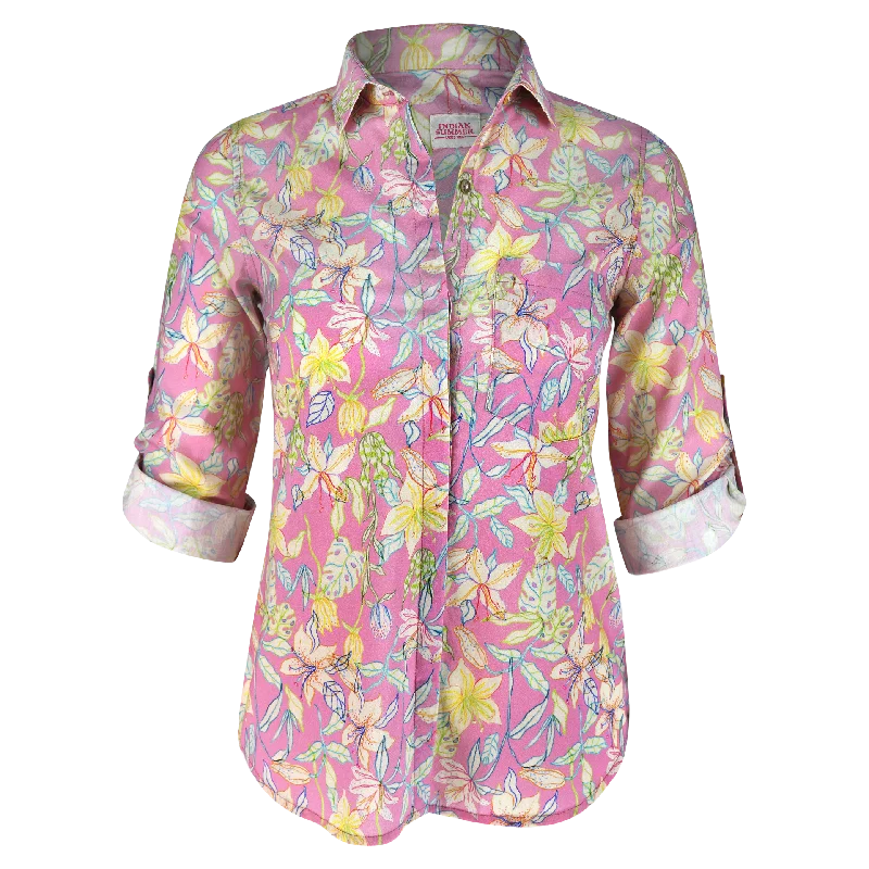 Day-To-Night Styles Women's Elegant Outfit Kelly CB Yellow Hibiscus Shirt