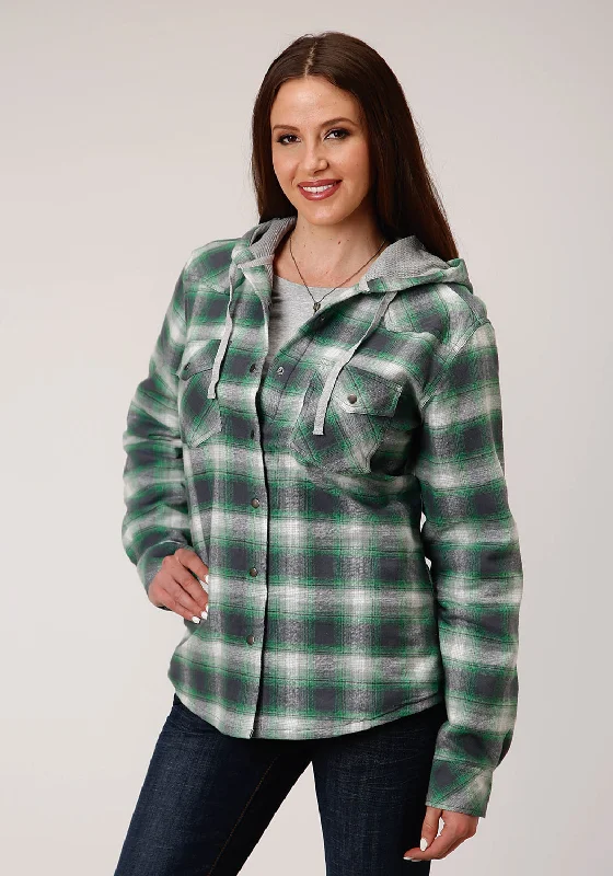 Women's Professional Clothes Roper Womens Green/White 100% Cotton Reversible Hooded Jacket