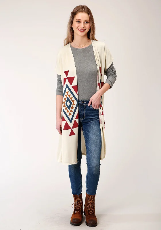 Women's Everyday Clothes Roper Womens Cream Polyester Aztec Sweater Cardigan