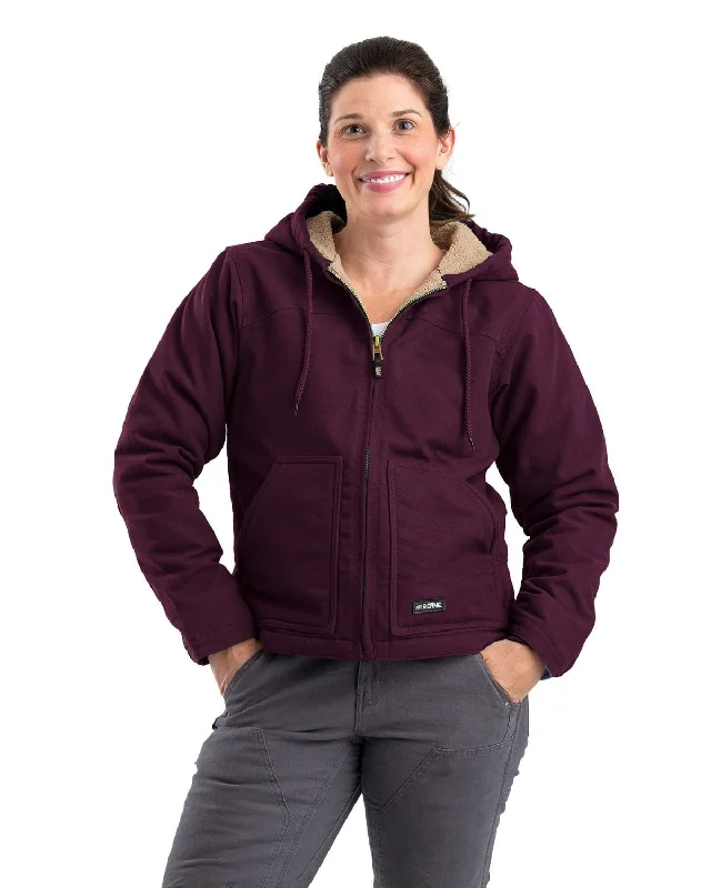 Women's Clothing For Everyday Wear Berne Apparel Womens Sherpa-Lined Duck Hooded Plum 100% Cotton Jacket