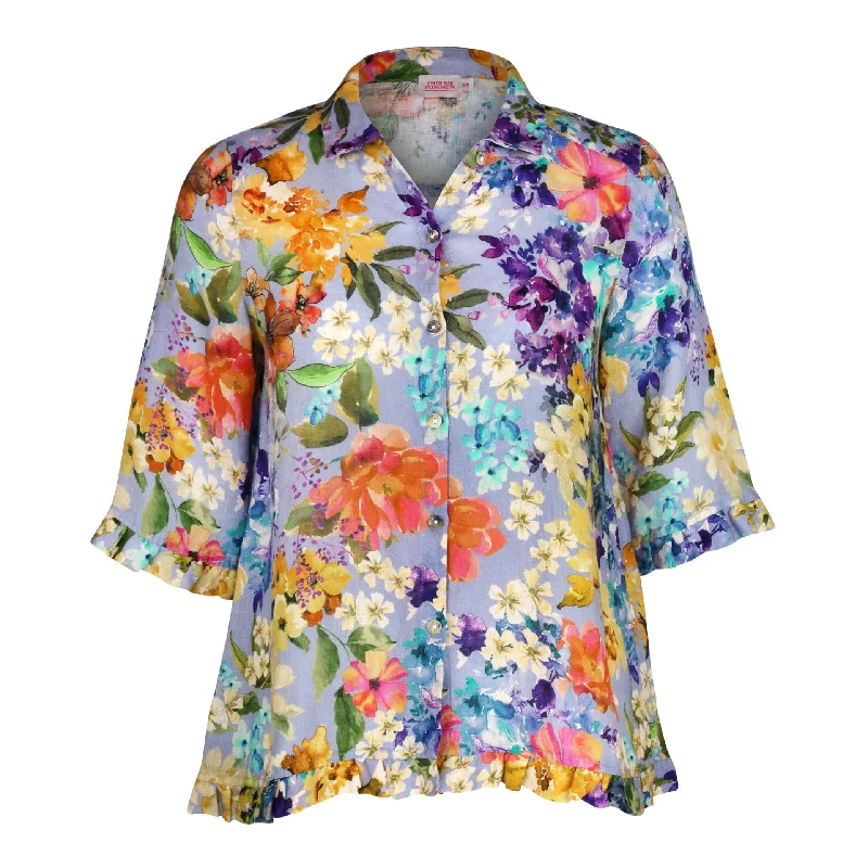 Feminine Luxe Style Sale Stylish Women's Apparel Rose Ruffle Shirt Floral Lilac