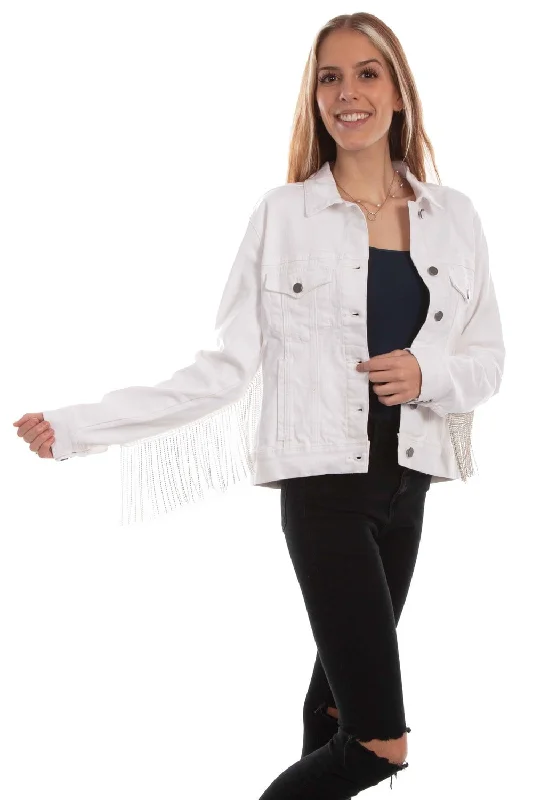 Women's Clothes And Apparel Sets Scully Womens White Cotton Blend Rhinestone Fringe Jacket