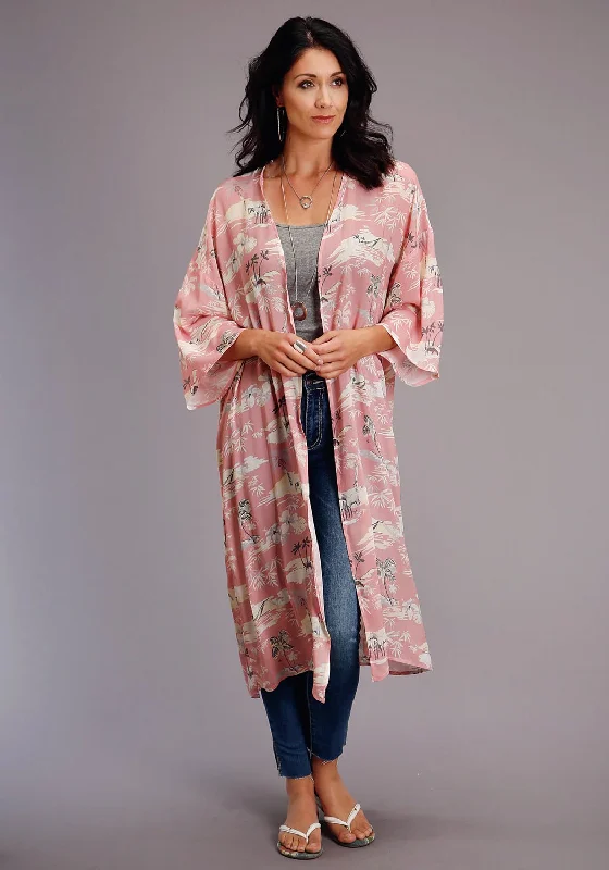 Women's Everyday Garments Stetson Womens Pink Viscose Beach Ride Kimono Cardigan