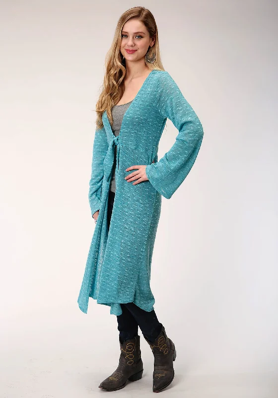 Women's Plus-Size Apparel Roper Womens Dark Teal Polyester Long Length Cardigan