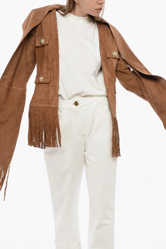 Women's Casual Clothing For Lounging Balmain Fringed Suede Jacket