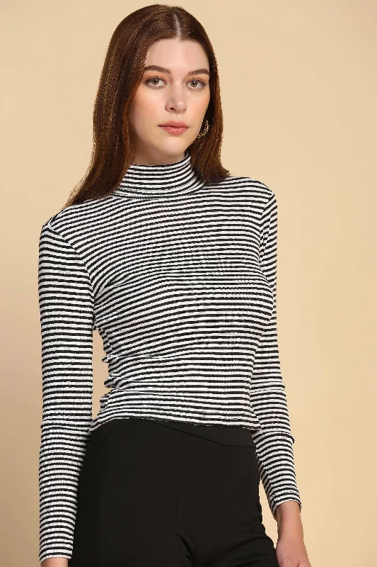 Stylish Deals Women's Activewear Apparel Striped turtleneck Top