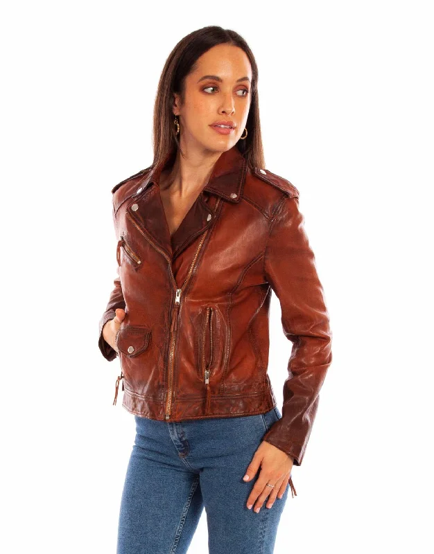 Women's Professional Apparel Scully Womens Motorcycle Zip Vintage Brown Leather Leather Jacket