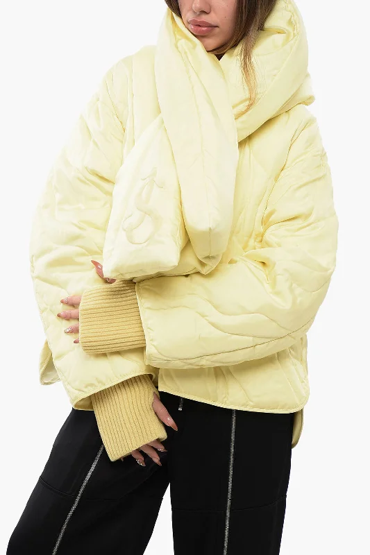 Women's Comfortable Apparel Jil Sander Quilted Down Jacket With Padded Scarf