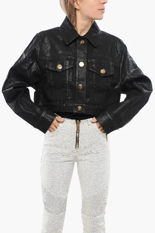 Women's Night-Out Outfit Balmain Coated Cropped Denim Jacket