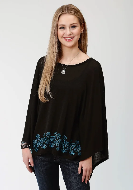 Trendy Athleisure Clothing For Women Roper Womens Black/Blue Polyester Hankerchief Sweater