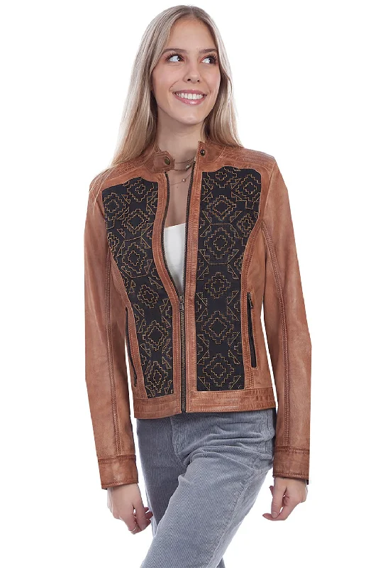 Plus-Size Women's Garments Scully Womens Cognac Lamb Leather Beaded Panel Jacket