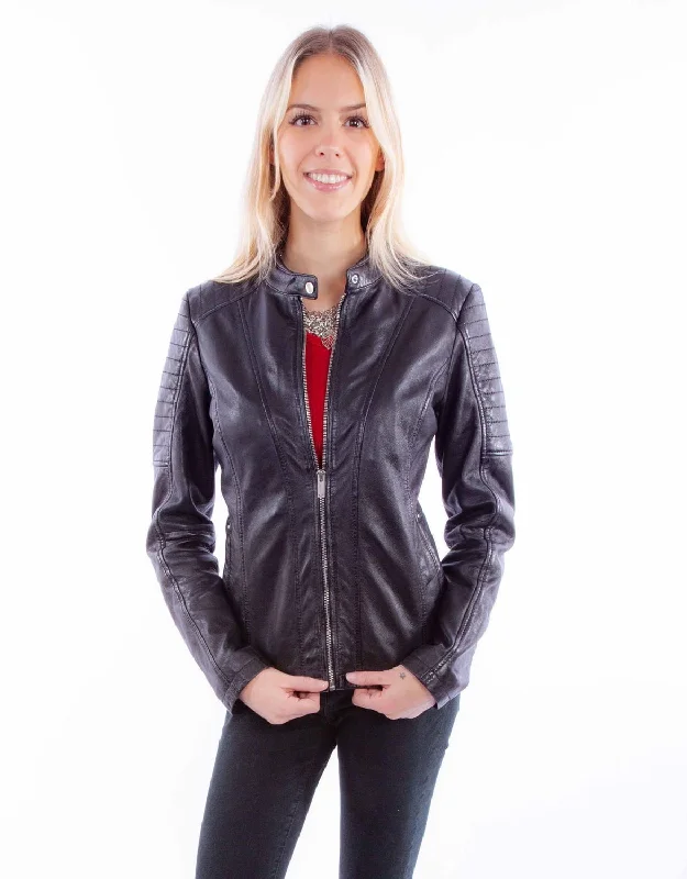 Chic Clothes For Women Scully Womens Zip Cafe Racer Black Lamb Leather Leather Jacket