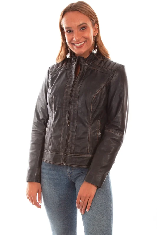 Women's Luxury Attire Scully Womens Black Lamb Leather Vintage Jacket