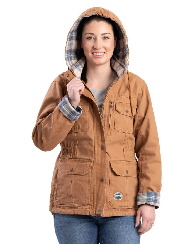 Women's Holiday Clothing Berne Brown Duck 100% Cotton Womens Vintage Washed Duck Barn Coat