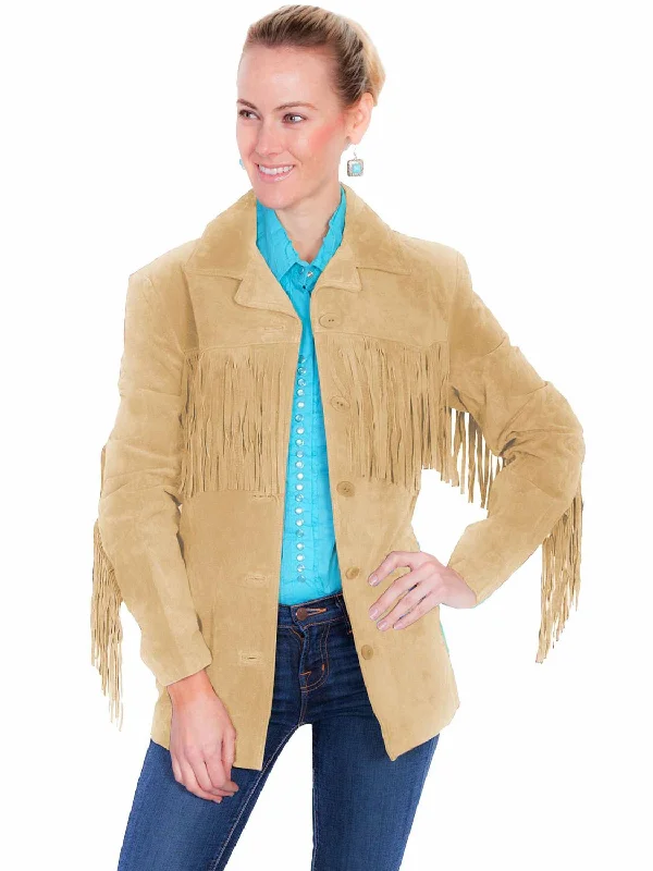 Women's Elegant Outfit Scully Womens Notched Lapel Fringe Old Rust Leather Leather Jacket