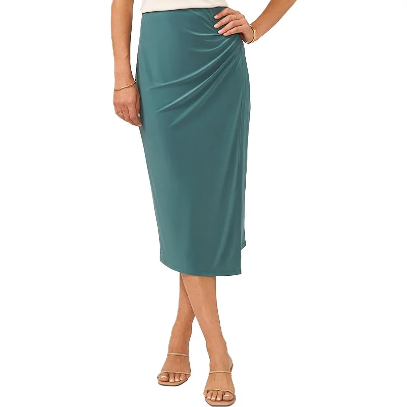 Women's Seasonal Wardrobe Clothing Womens Faux Wrap Below Knee Midi Skirt