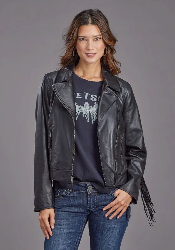 Women's Urban Clothing Stetson Womens Smooth Moto Style Black Leather Leather Jacket