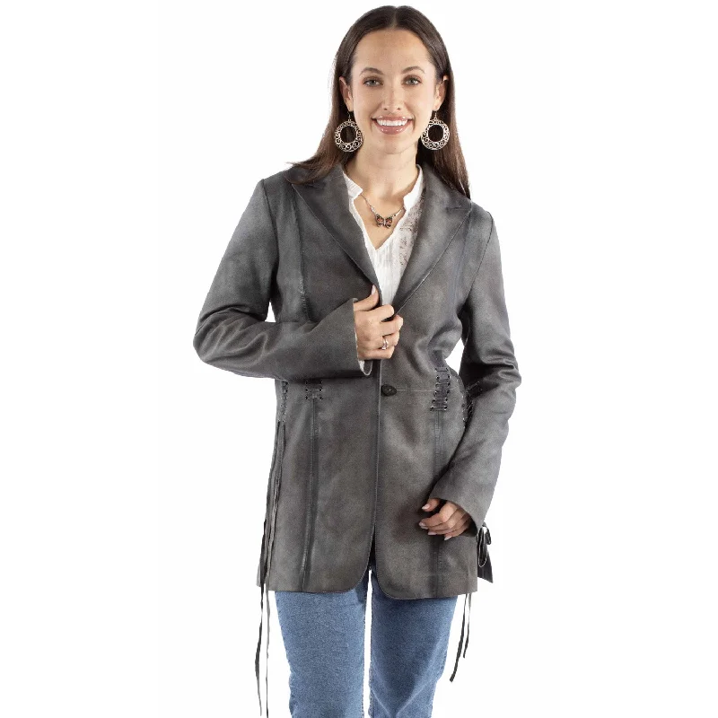 Women's Stylish Outdoor Outfit Scully Womens Classic Long Length Vintage Grey Leather Leather Jacket