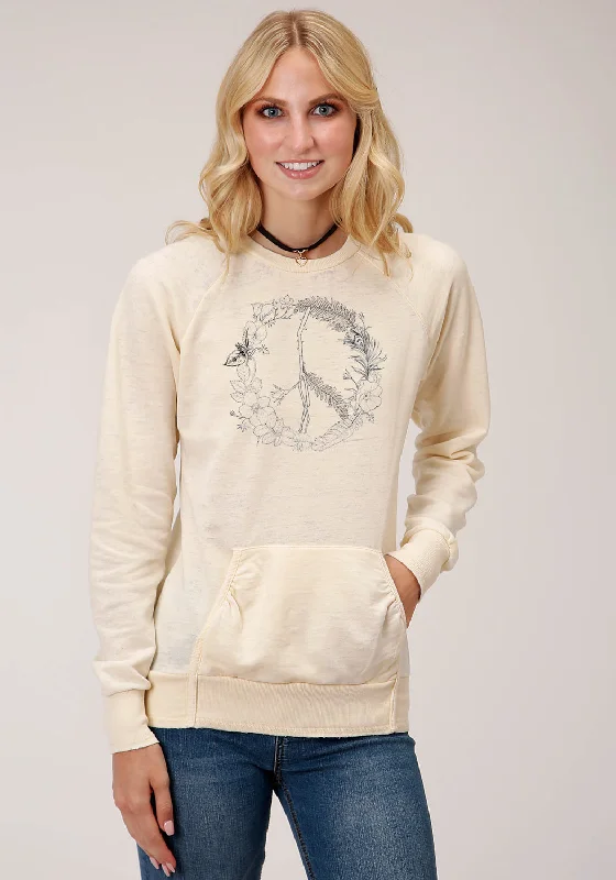 Women's Clothing Sets Roper Womens Cream Cotton Blend Peace Sign Wreath Sweatshirt