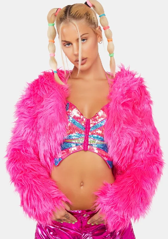 Elegant Women's Attire Party Funk Faux Fur Jacket