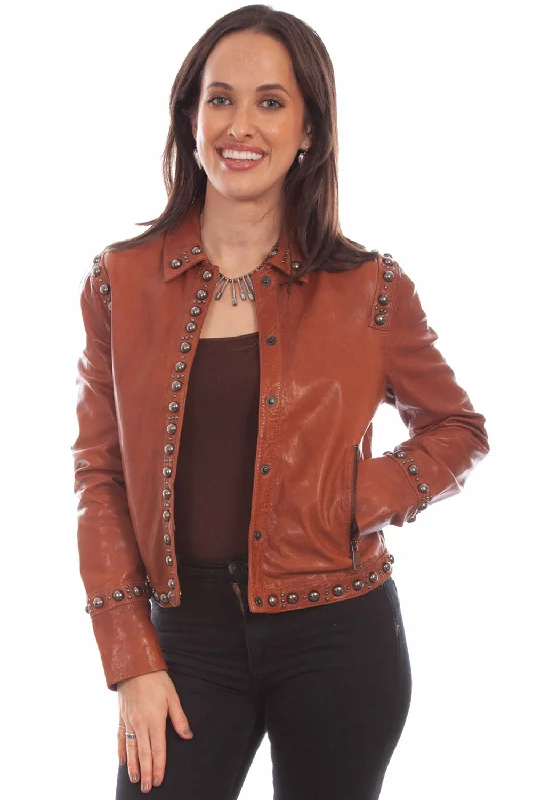 Women's Plus-Size Attire Scully Womens Snap Front Studded Brown Leather Leather Jacket