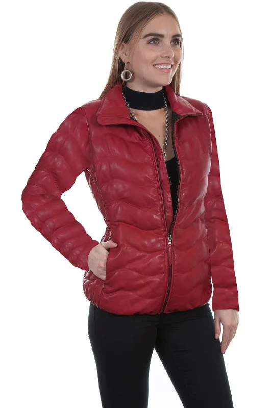 Women's Clothing For Holiday Travel Scully Womens Red Lamb Leather Puffy Jacket