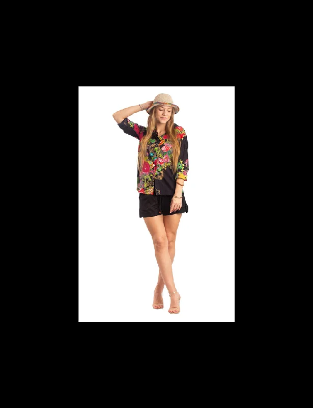 Exclusive Sale Affordable Women's Outfit Black Rose Long Slv Shirt