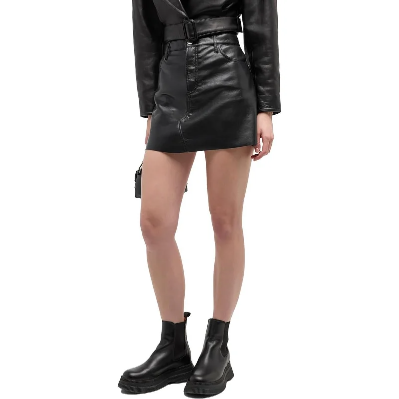 Women's Seasonal Clothing Womens Leather Mid-Rise Mini Skirt