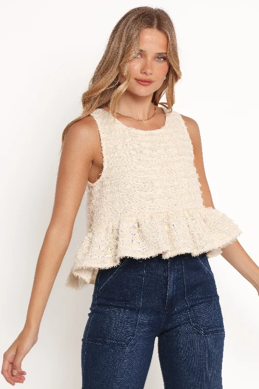 Trendy Styles Women's Luxury Garments Fren Ruffle Top - Cream