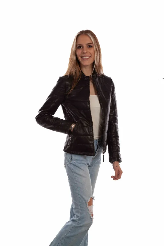 Casual Garments For Women Scully Womens Zip Front Ribbed Black Lamb Leather Leather Jacket