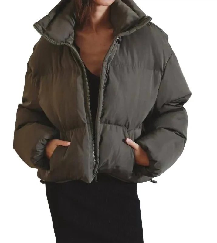 Women's Evening Clothes Smoked Puffer Jacket In Olive