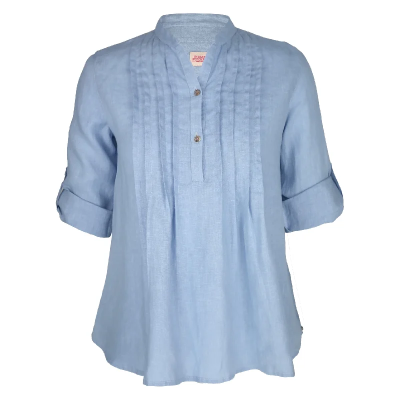 Cozy Chic Promotions Women's Comfortable Garments Greta Pintuck Sky Blue Shirt