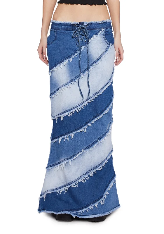 Women's High-Fashion Outfit Opposites Attract Denim Maxi Skirt