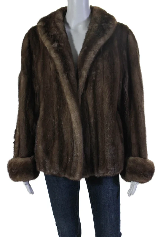 Women's Evening Clothing Bergdorf Goodman Womens Mink Fur Long Sleeved Collared Coat Brown