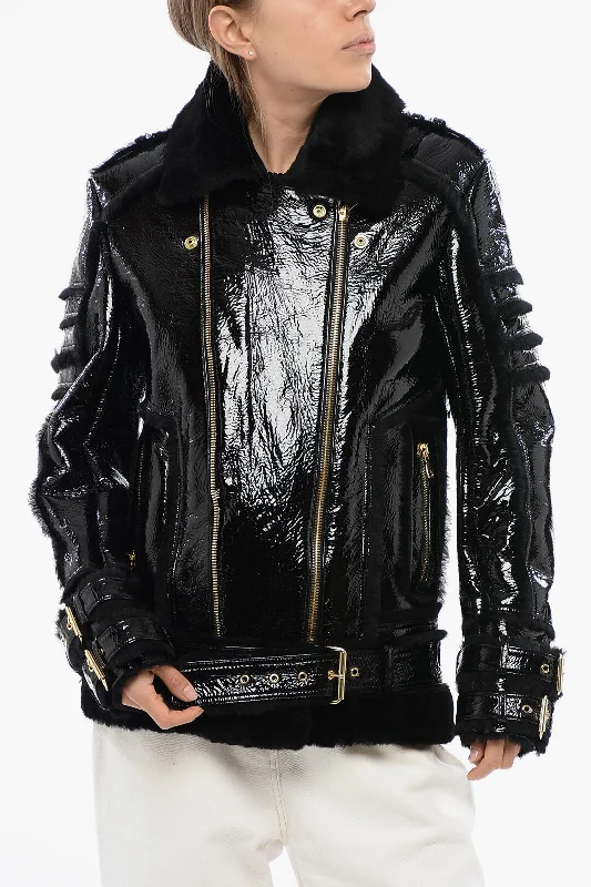 Women's High-End Clothing Balmain Shearling Biker Jacket