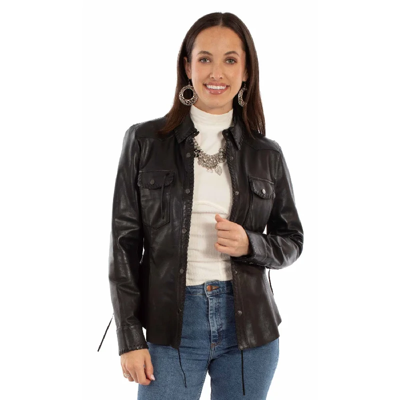 Women's Elegant Formal Outfit Scully Womens Western Snap Black Leather Leather Jacket