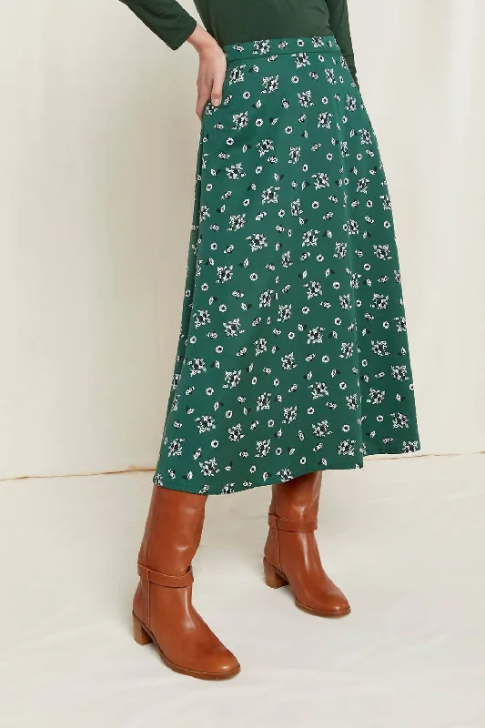 Women's Travel Outfit Set Alison Floral Skirt In Dark Green